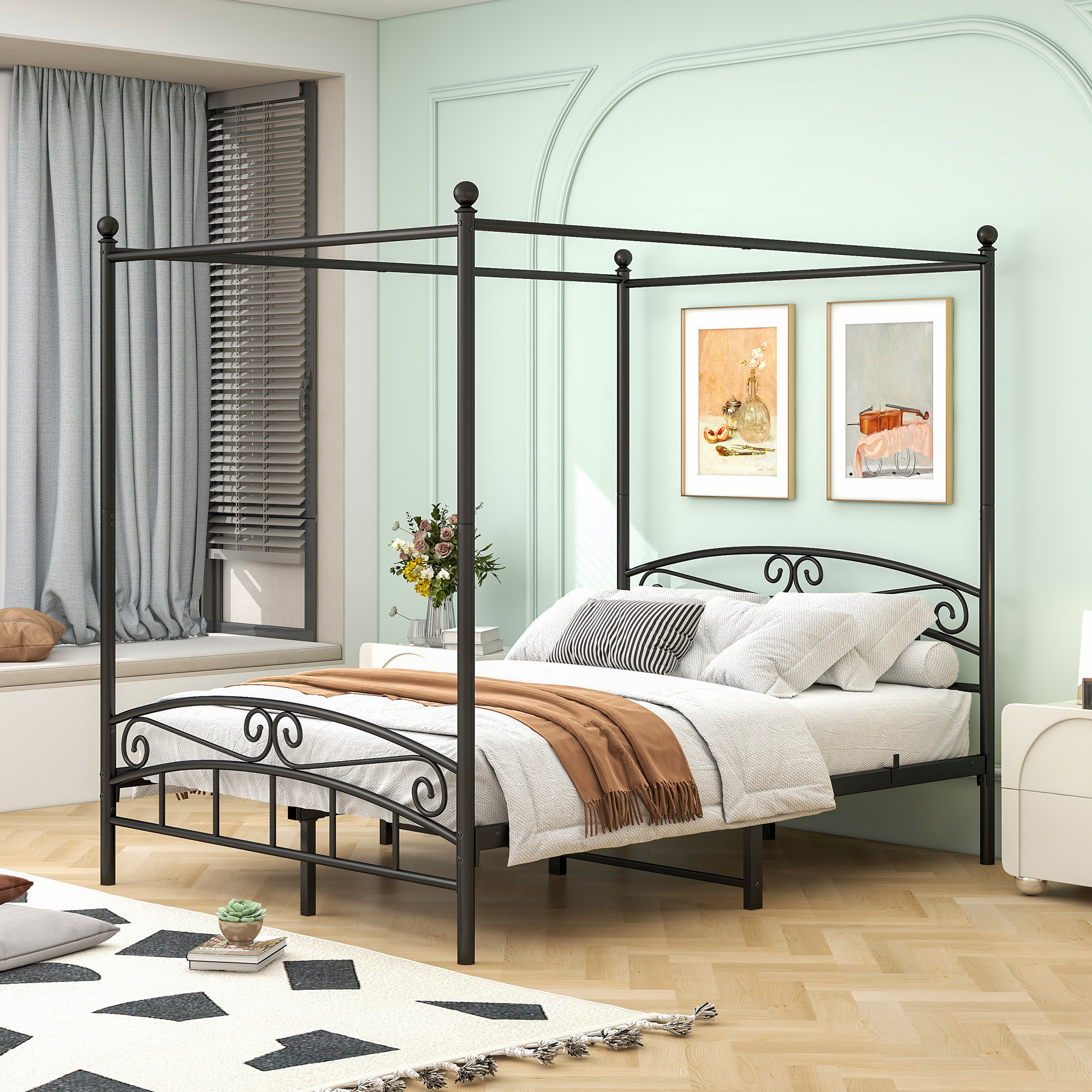 Queen Size Metal Canopy Bed Frame