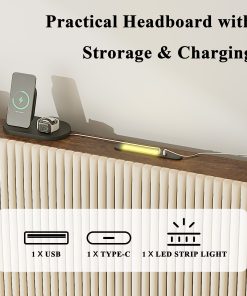 Metal Queen Size Platform Bed With Charging Station