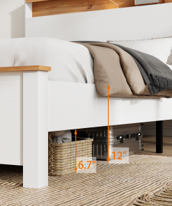 Full Wooden Bed Stand With Charging Station Storage Headboard