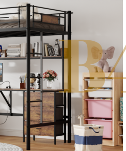 Twin Size Loft Bed With L-shaped Desk, Charging Station