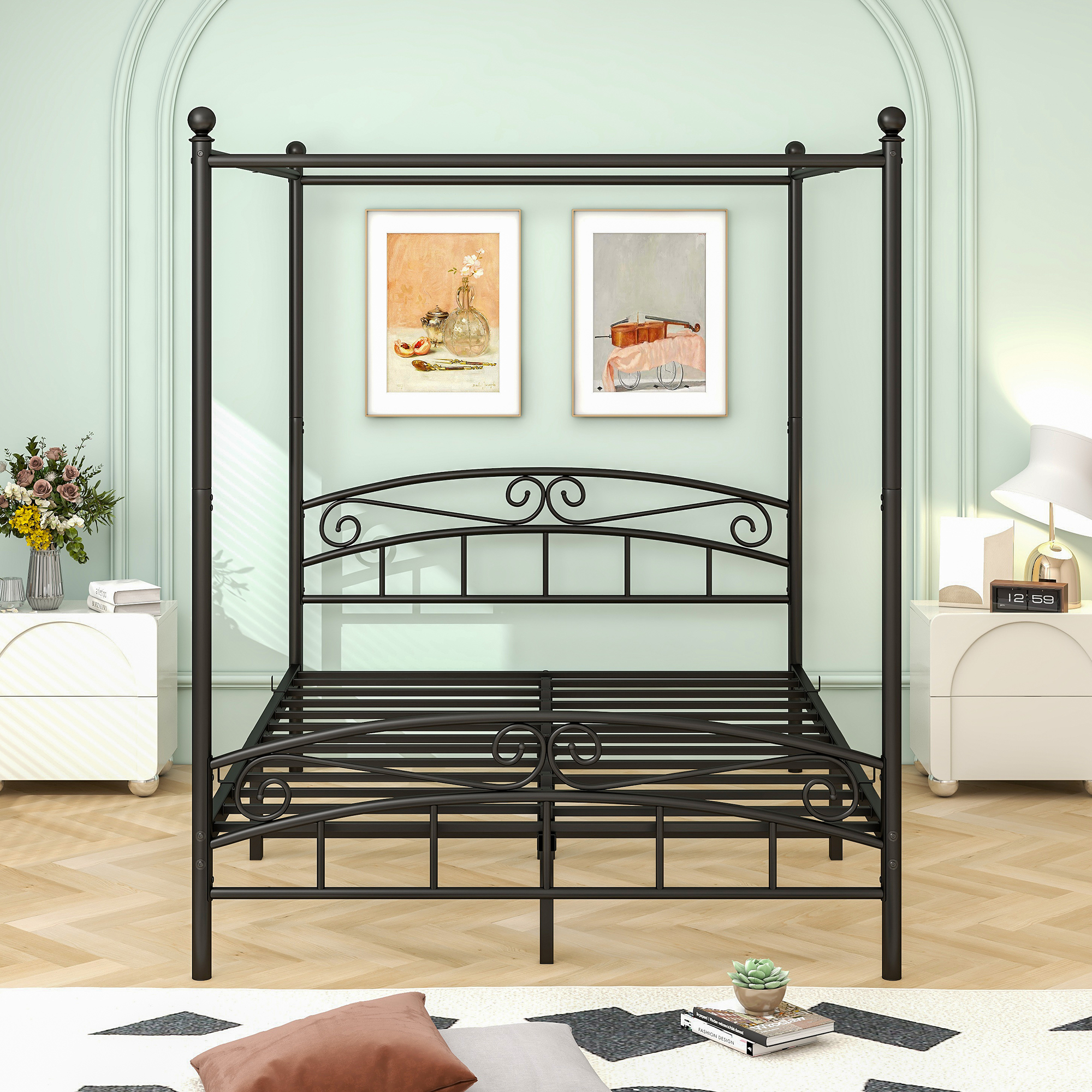 Queen Size Metal Canopy Bed Frame
