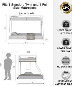 White Twin Over Full Bunk Bed For Kids And Adult