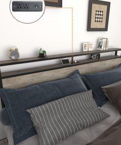 King Size Platform Bed with Storage Headboard