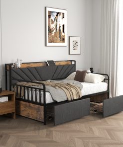 Sturdy Metal Twin Daybed With Drawers