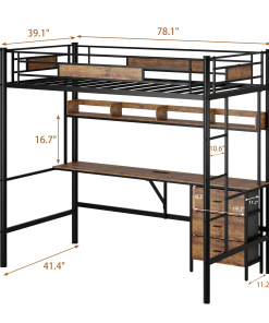 Twin Size Loft Bed With L-shaped Desk, Charging Station