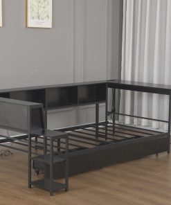 Full Size Corner Bed Frame With Bookcase And 2 Drawers
