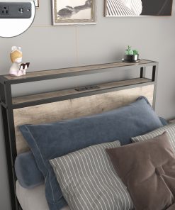 Solid and Stable Twin Bed Frame with Storage Headboard