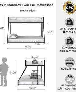 Metal Twin Over Full Bunk Bed with White Mesh Guard Rail