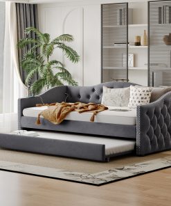 Twin Size Upholstered Daybed with Trundle and USB Charging