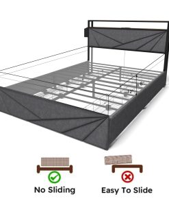 Full Bed Frame with Storage Headboard and Charging Station