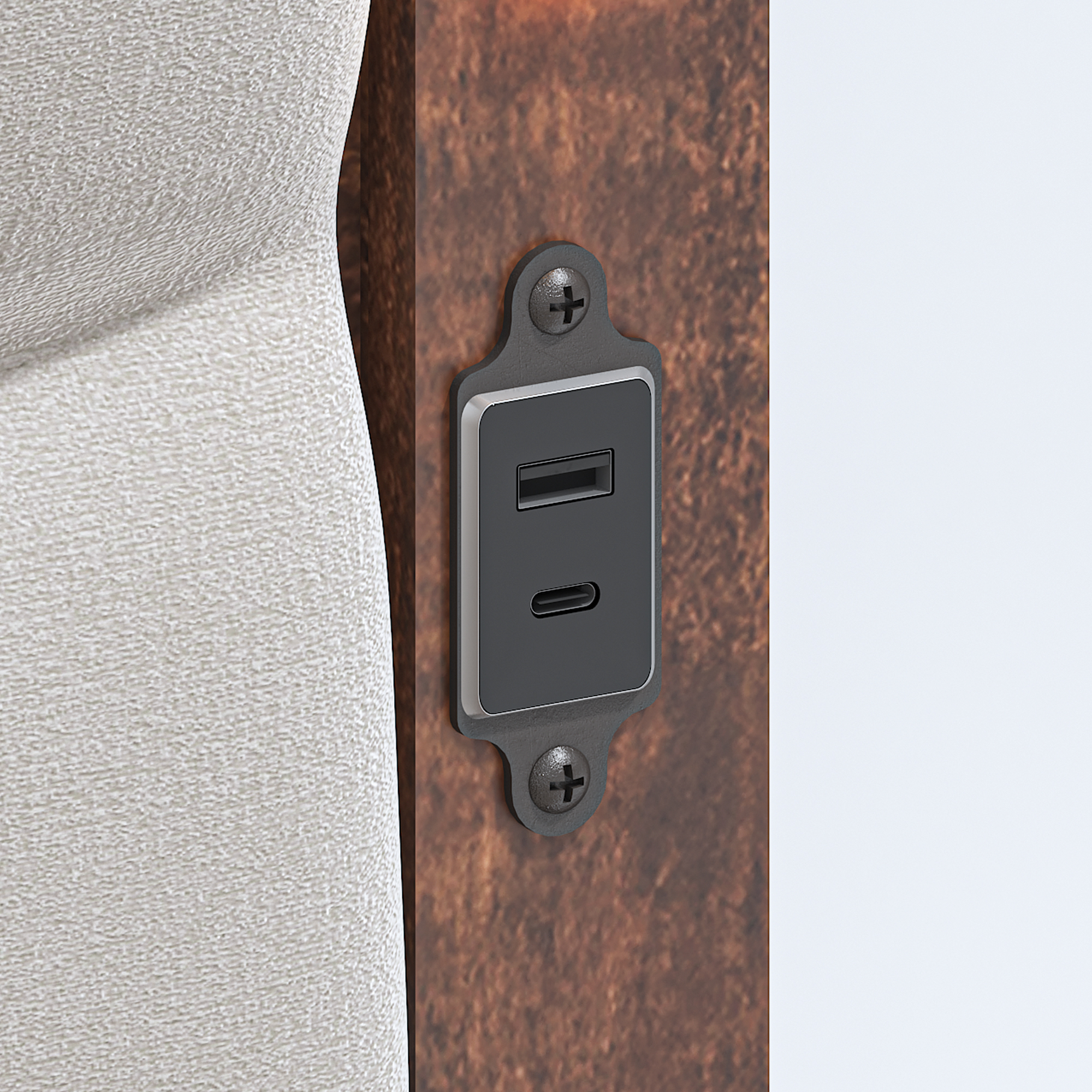 Wood Queen Size Bed Frame with Upholstered Headboard