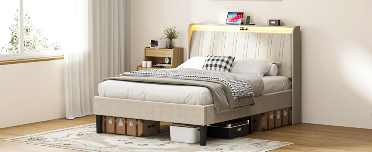 Upholstered Full Size Platform Bed Frame