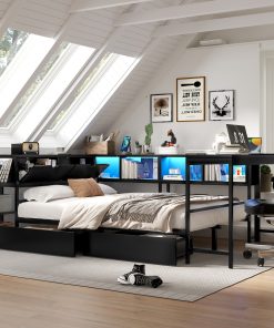 Full Size Corner Bed Frame With Bookcase And 2 Drawers