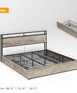 King Size Platform Bed with Storage Headboard