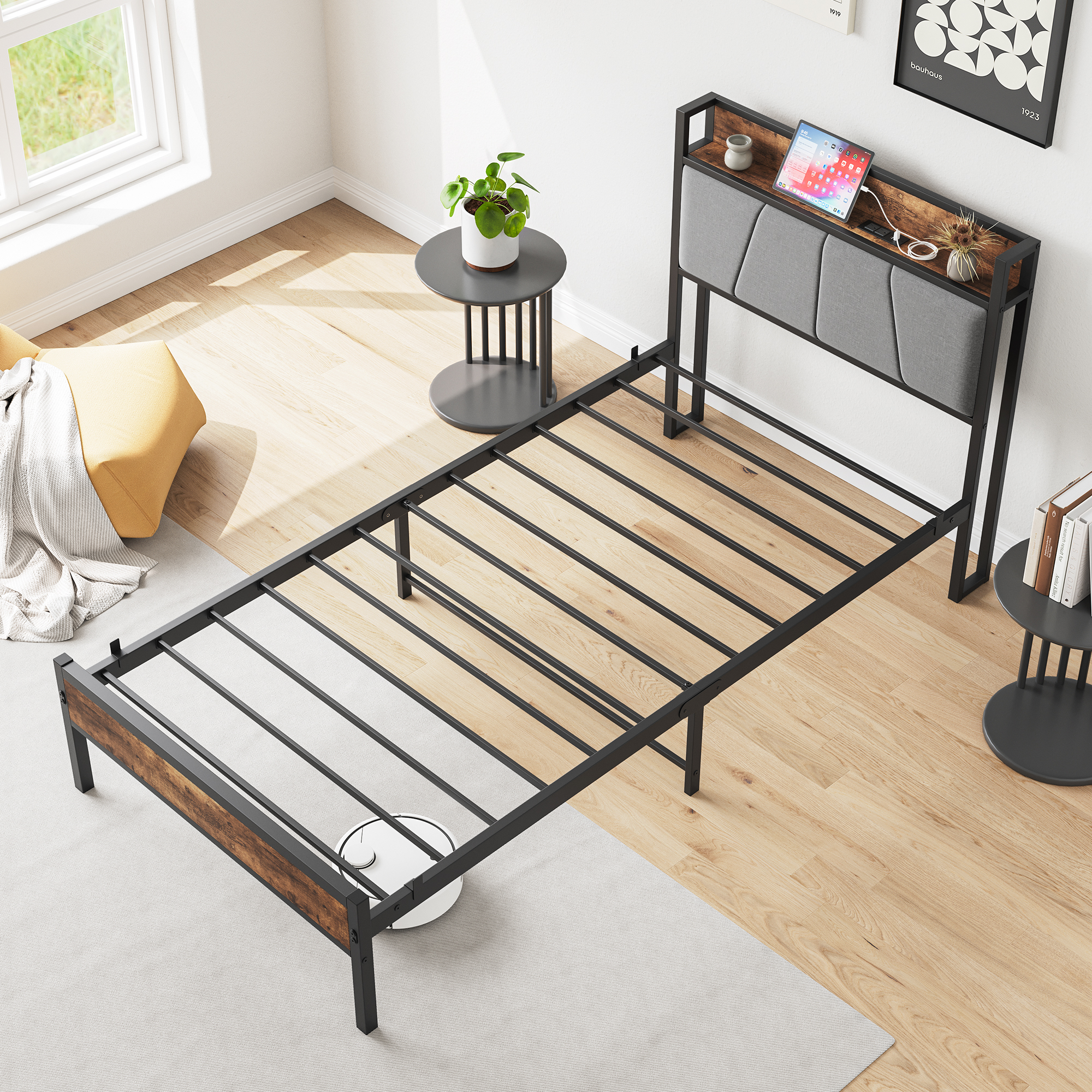 Metal & Wood Twin Size Platfrom Bed Frame