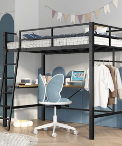 Twin Metal Loft Bed with L-Shaped Desk