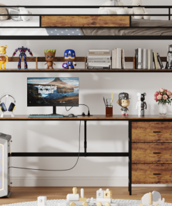 Twin Size Loft Bed With L-shaped Desk, Charging Station