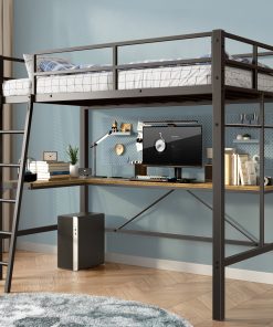 Twin Metal Loft Bed with L-Shaped Desk