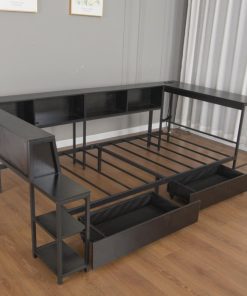 Full Size Corner Bed Frame With Bookcase And 2 Drawers