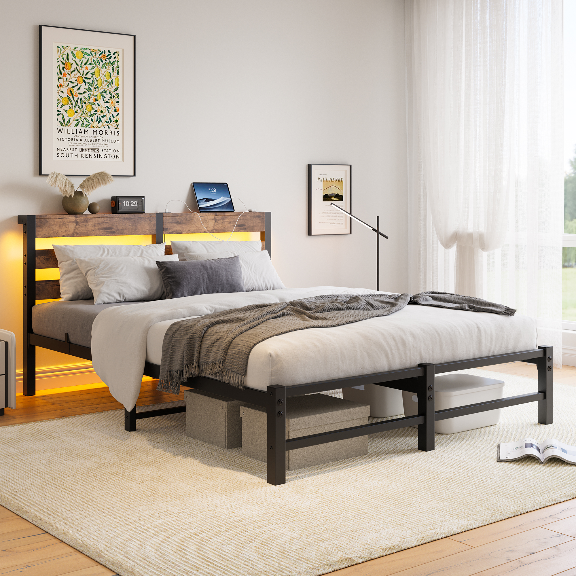 Queen Size Metal Bed Frame with Headboard