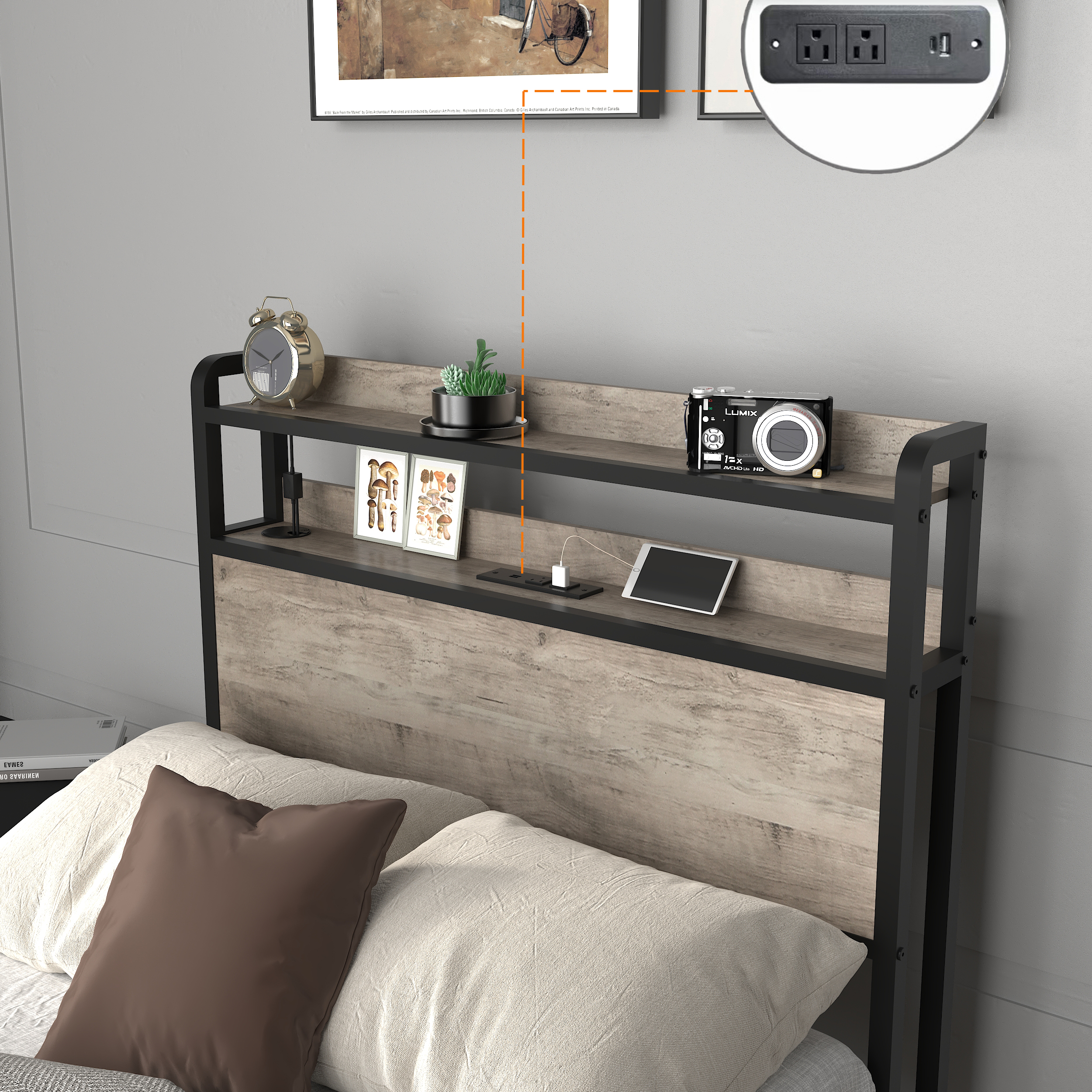 Twin Bed Frames with Charging Station and LED Light