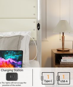 Queen Size Bed Frame with Upholstered Headboard and 4 Storage Drawers