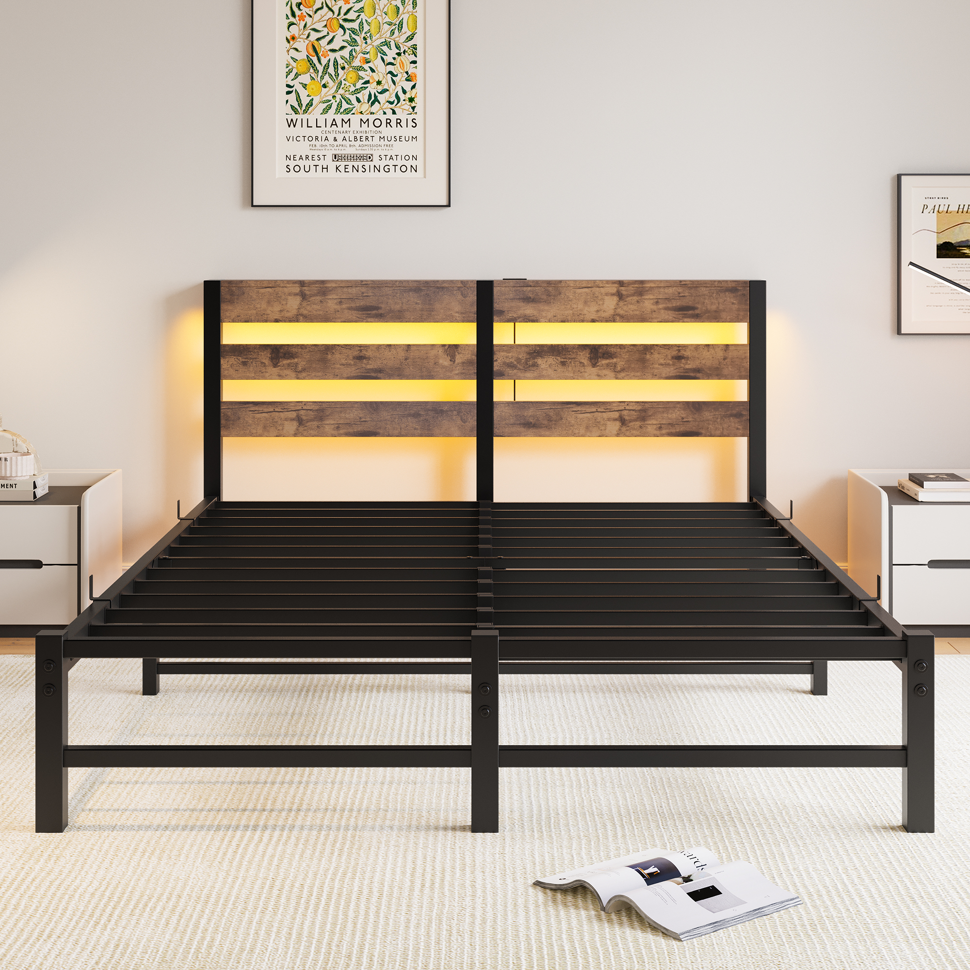 Queen Size Metal Bed Frame with Headboard