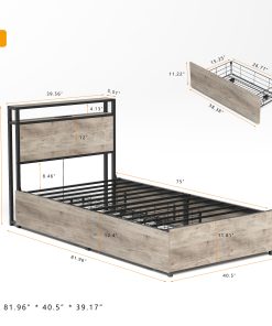 Solid and Stable Twin Bed Frame with Storage Headboard