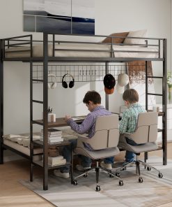 Ethan Full Over Twin Bunk Bed with Desk, Charging Station and Storage Shelves