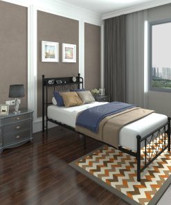 Twin Bed Frames with Headboard, Charging Station and  LED Light