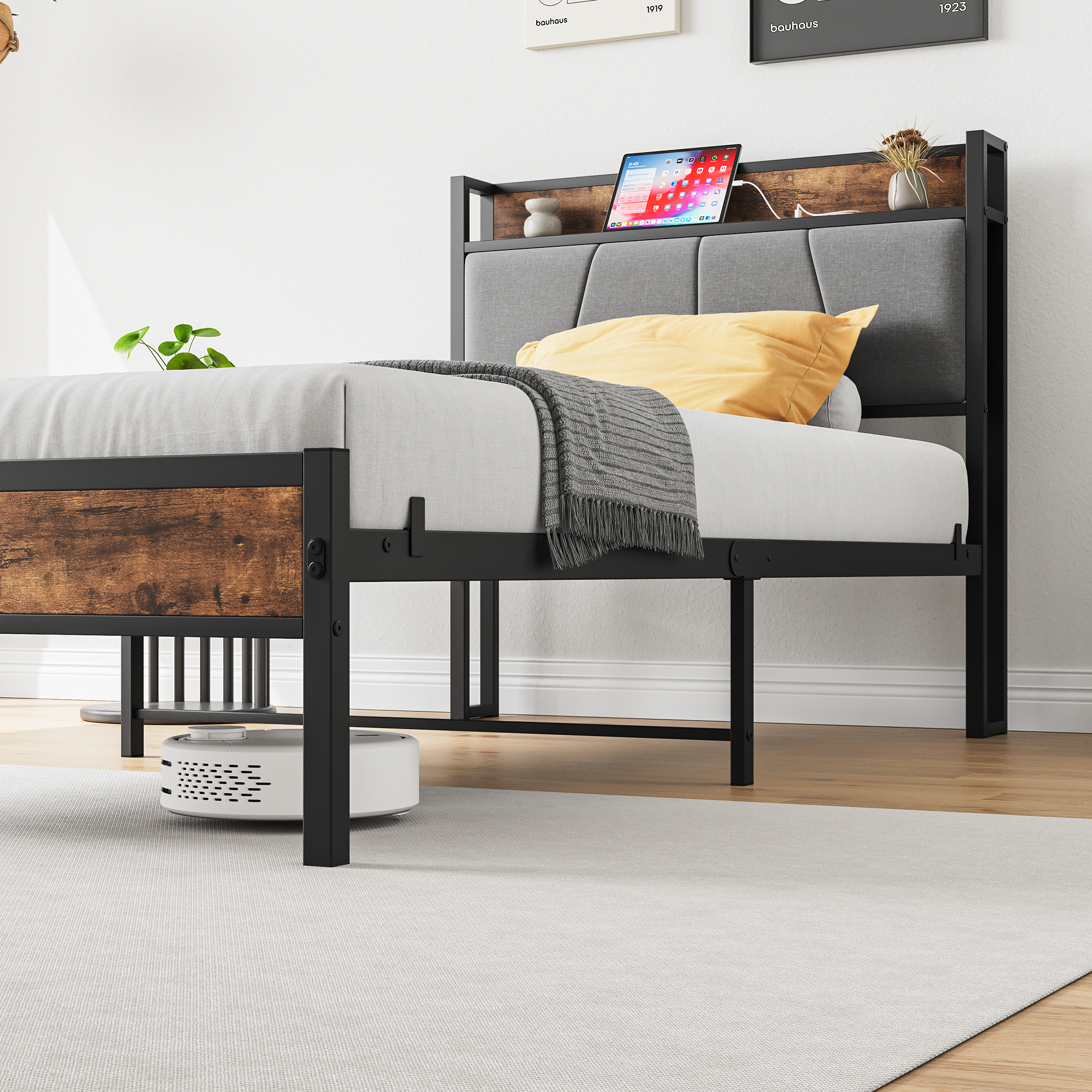 Metal & Wood Twin Size Platfrom Bed Frame