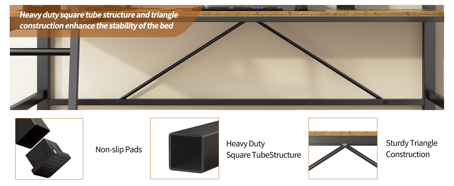 Twin Metal Loft Bed with L-Shaped Desk