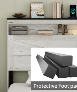 Queen Size Bed Frame Headboard With LED Lights And Charging Station