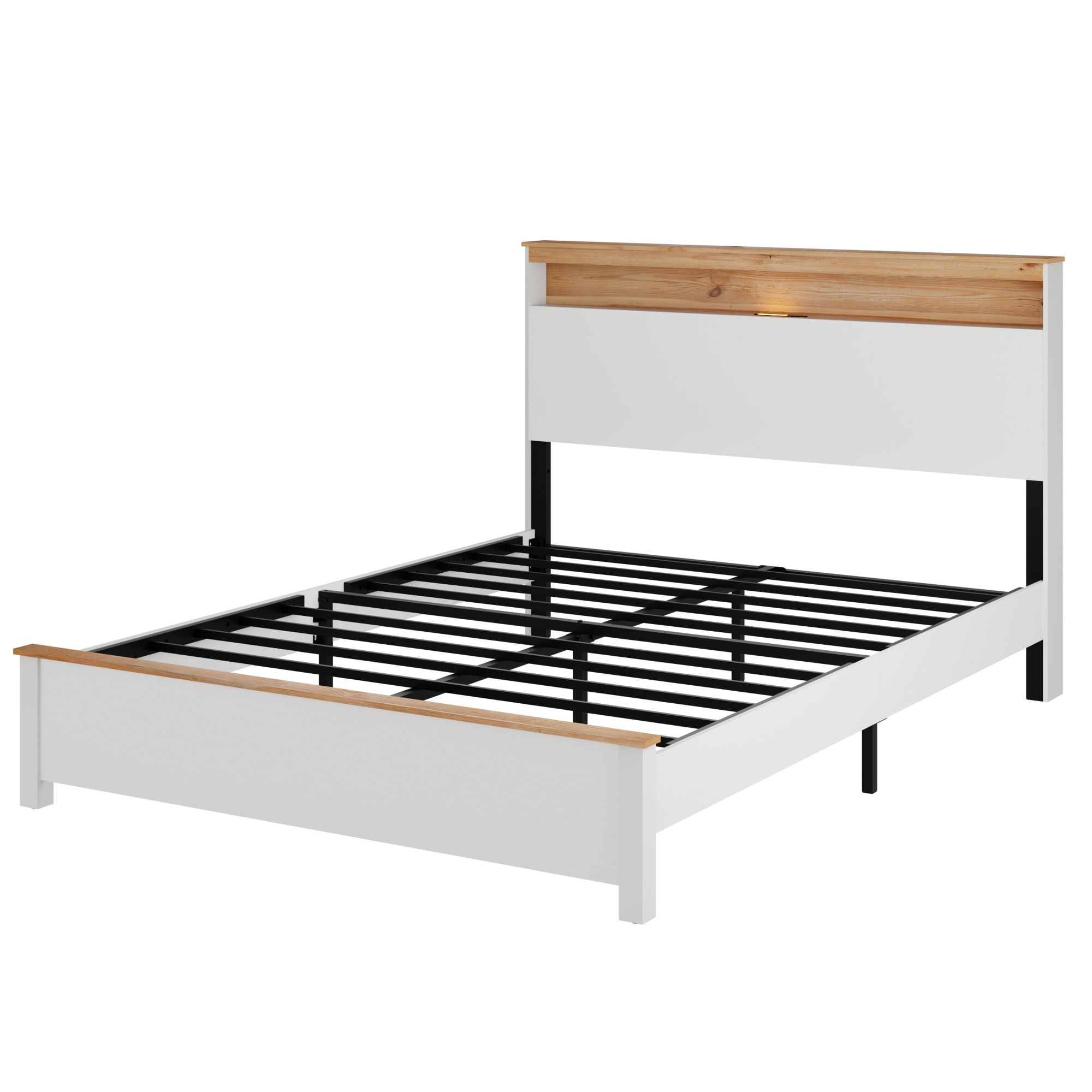 Full Wooden Bed Stand With Charging Station Storage Headboard