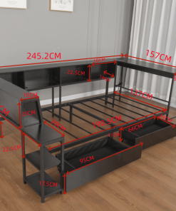 Full Size Corner Bed Frame With Bookcase And 2 Drawers