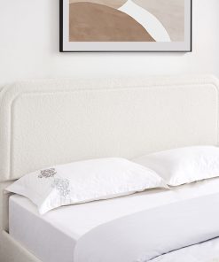 Queen Size Ivory Boucle Upholstered Platform Bed
