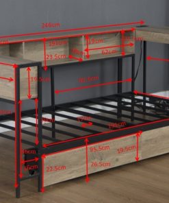 Twin Size Corner Bed Frame With Bookcase and 2 Underbed Storage Drawers