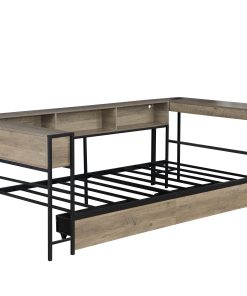 Full Size Corner Bed Frame With Bookcase And 2 Drawers