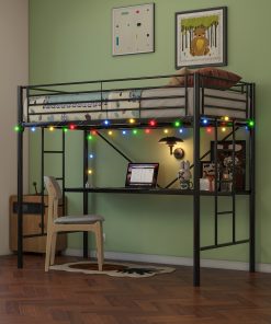 Twin Metal Loft Bed with Desk