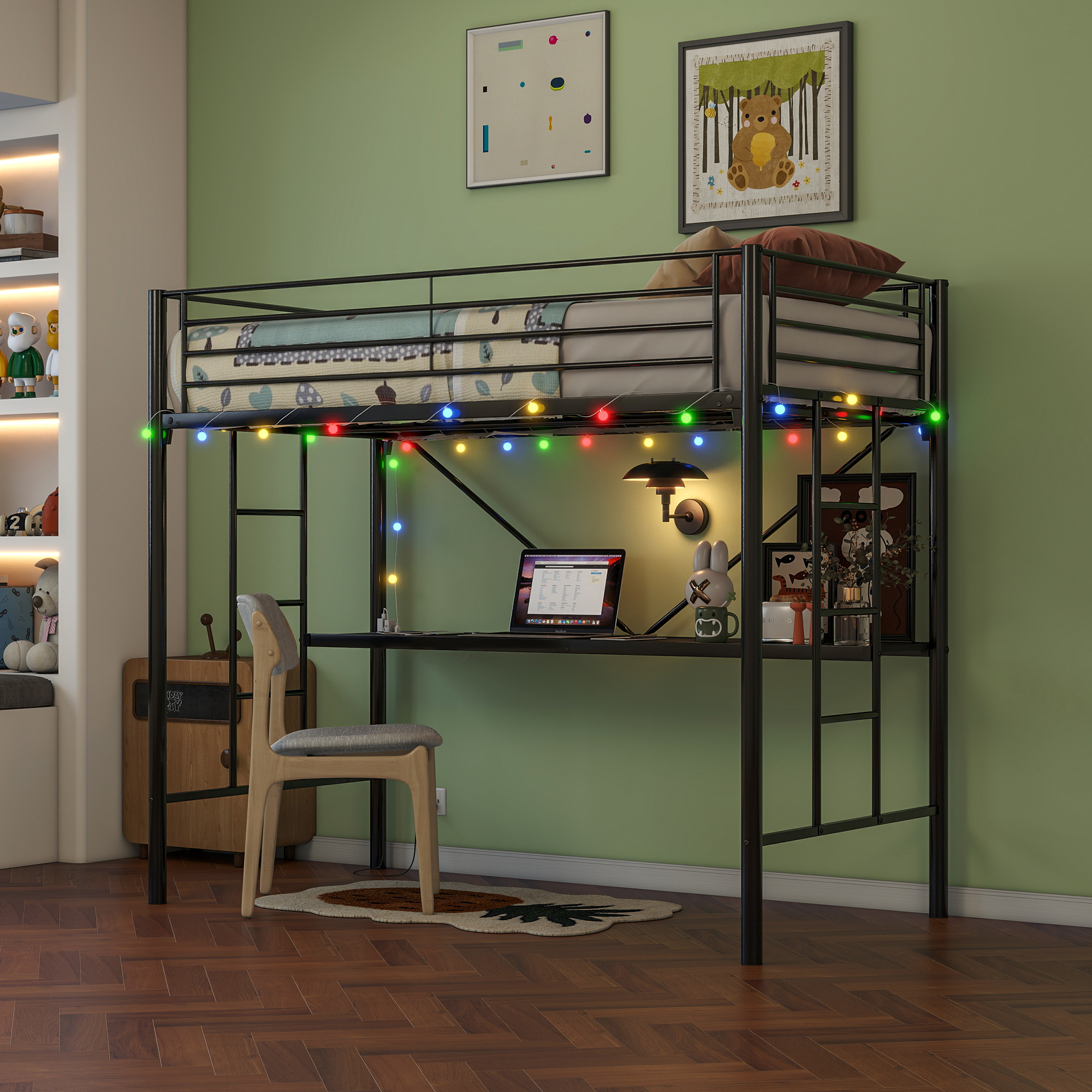 Twin Metal Loft Bed with Desk