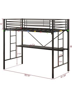 Twin Metal Loft Bed with Desk