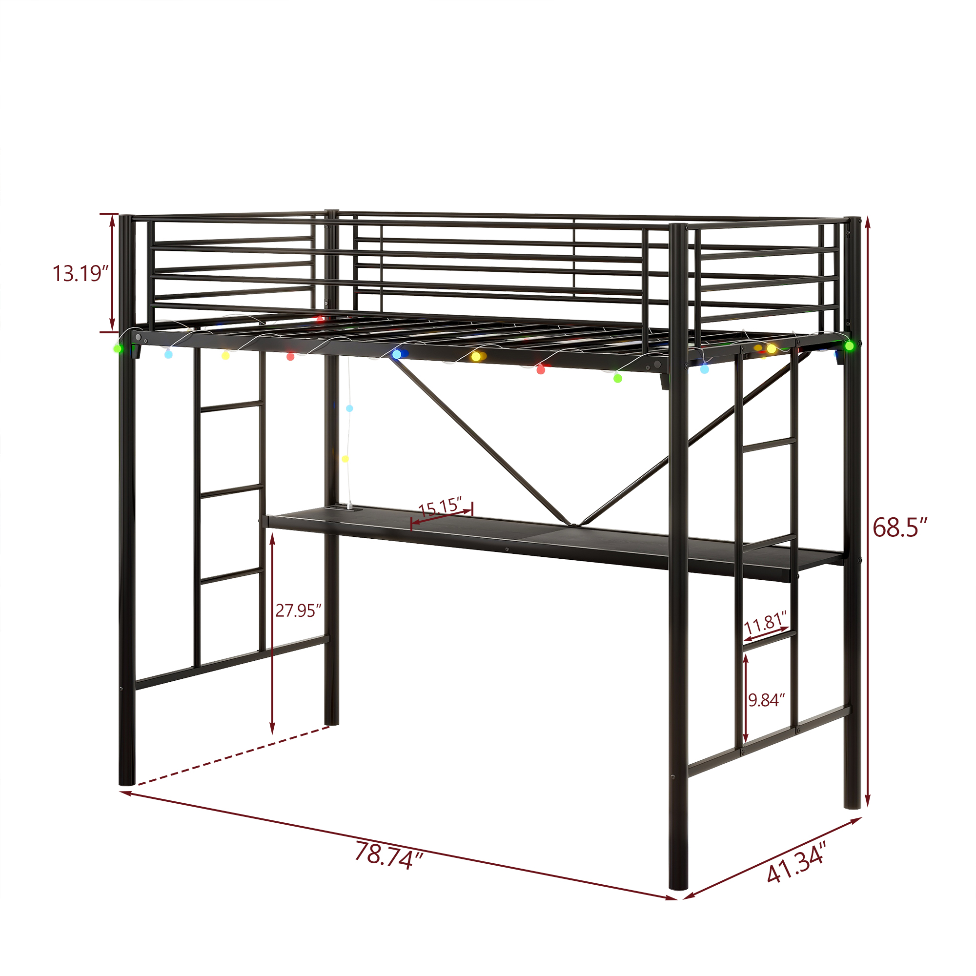 Twin Metal Loft Bed with Desk