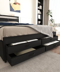 Full Size Bed Frame with 8 Storage Drawers, LED Headboard