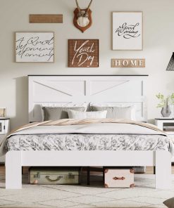Wood Platform Bed Frame with Headboard, KIng
