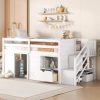 Solid Wood Twin Size Low Loft Bed With Stair, Drawer, and Shelf