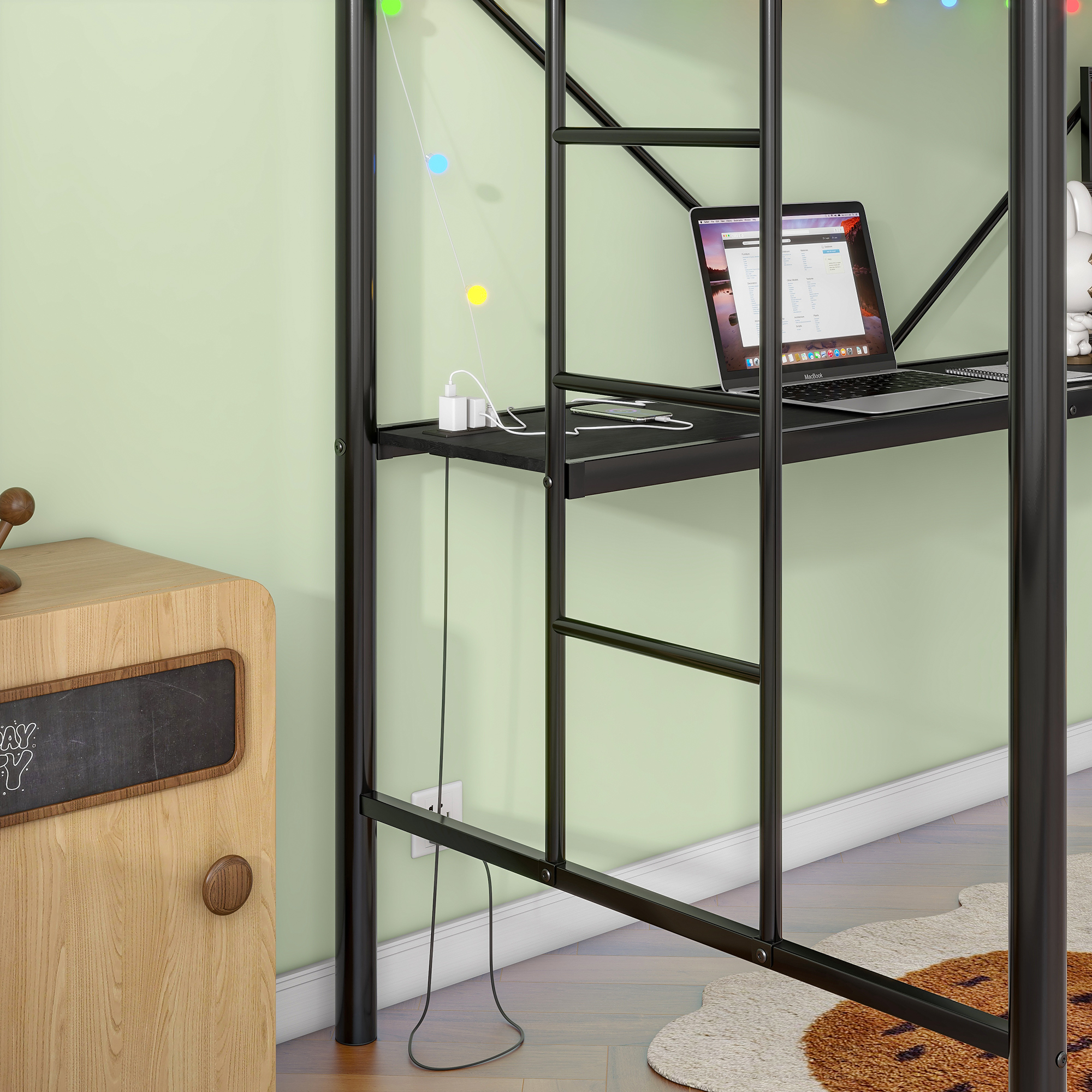 Twin Metal Loft Bed with Desk