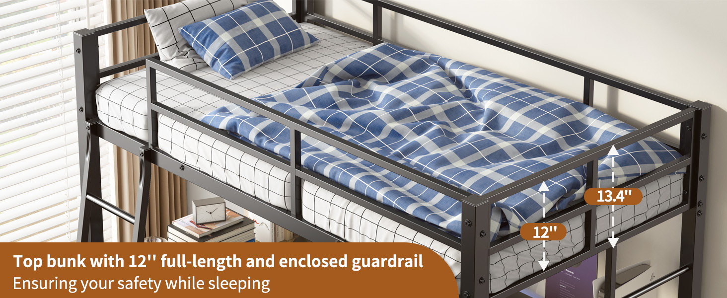 Twin Metal Loft Bed with L-Shaped Desk