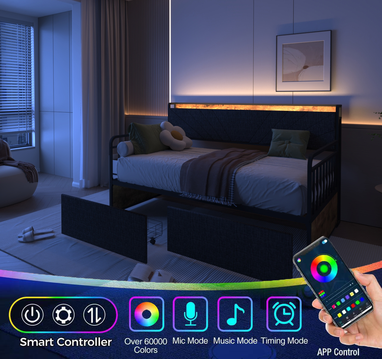 Sturdy Metal Twin Daybed With Drawers