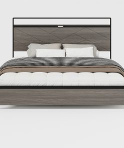 Wooden Platform Bed Frame With Storage LED Light Headboard