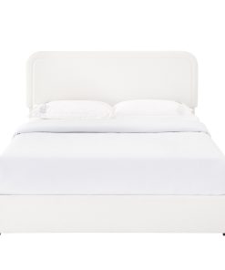 Queen Size Ivory Boucle Upholstered Platform Bed